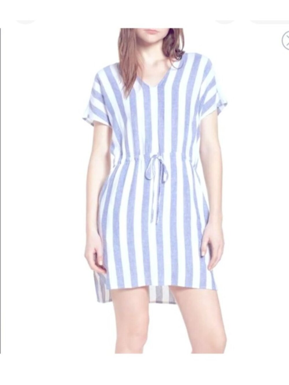 Rails Anthropologie sz L women Blue White Wren Pacifica Stripe Dress linen blend